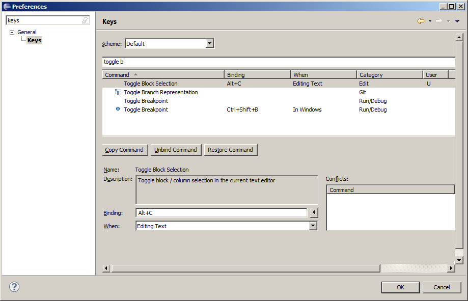 Block Selection Key Binding